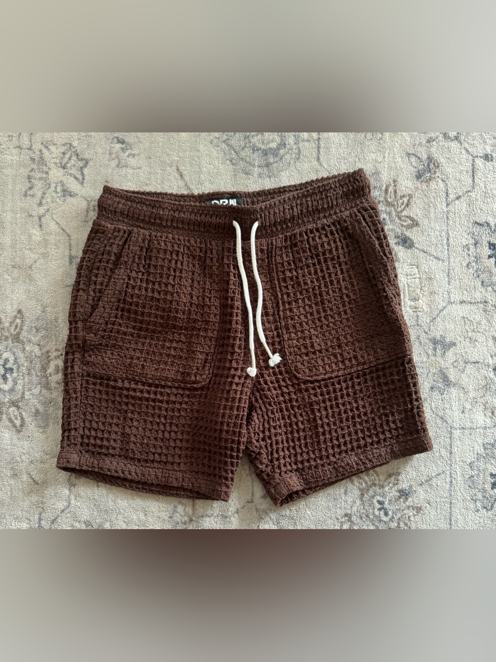 Essentials Brown Waffle Knit Drawstring Shorts